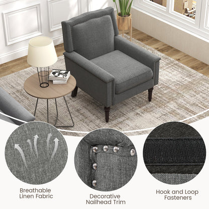 Sillón moderno de mediados de siglo tapizado en tela de lino con cojín - Gris