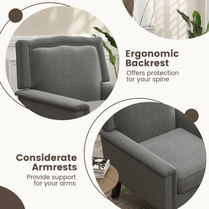 Sillón moderno de mediados de siglo tapizado en tela de lino con cojín - Gris