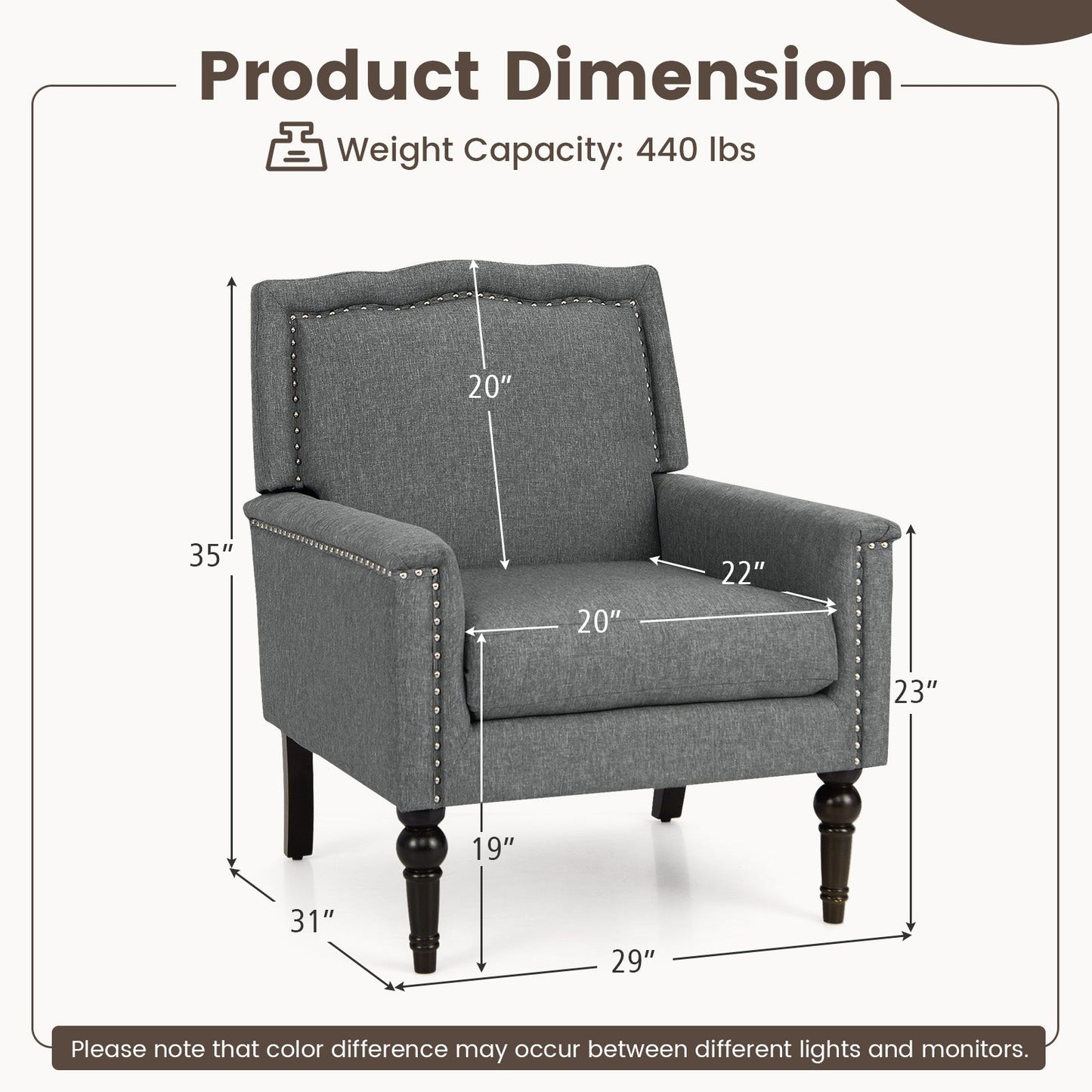 Sillón moderno de mediados de siglo tapizado en tela de lino con cojín - Gris