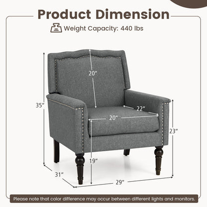 Sillón moderno de mediados de siglo tapizado en tela de lino con cojín - Gris