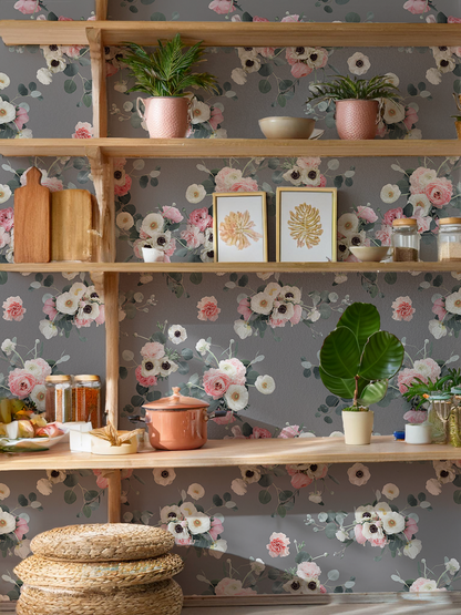 Midnight Floral Wallpaper, gray - Tampa Home & Garden Store