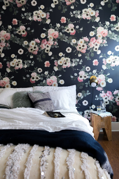 Midnight Floral Wallpaper, navy - Tampa Home & Garden Store