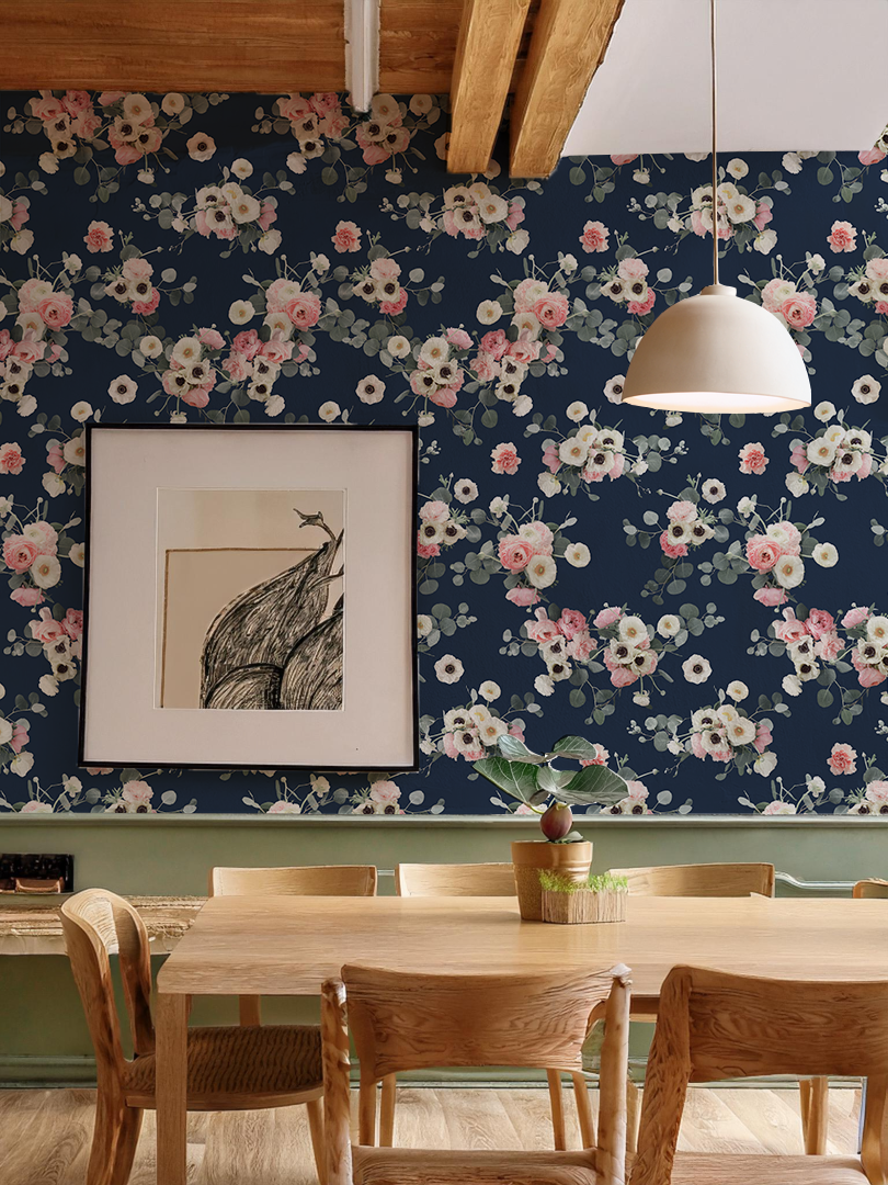 Midnight Floral Wallpaper, navy - Tampa Home & Garden Store