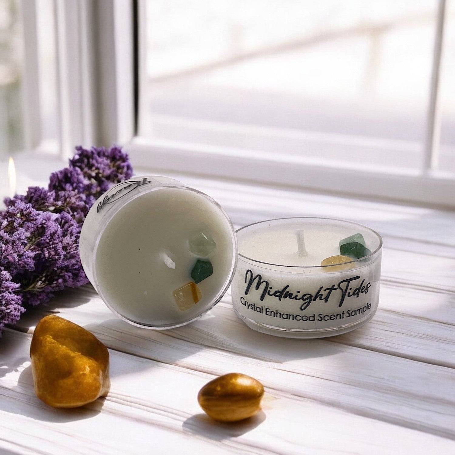 Midnight Tides, Premium Coconut-Soy Wax Tea Light Crystal Candle, 1oz - Tampa Home & Garden Store