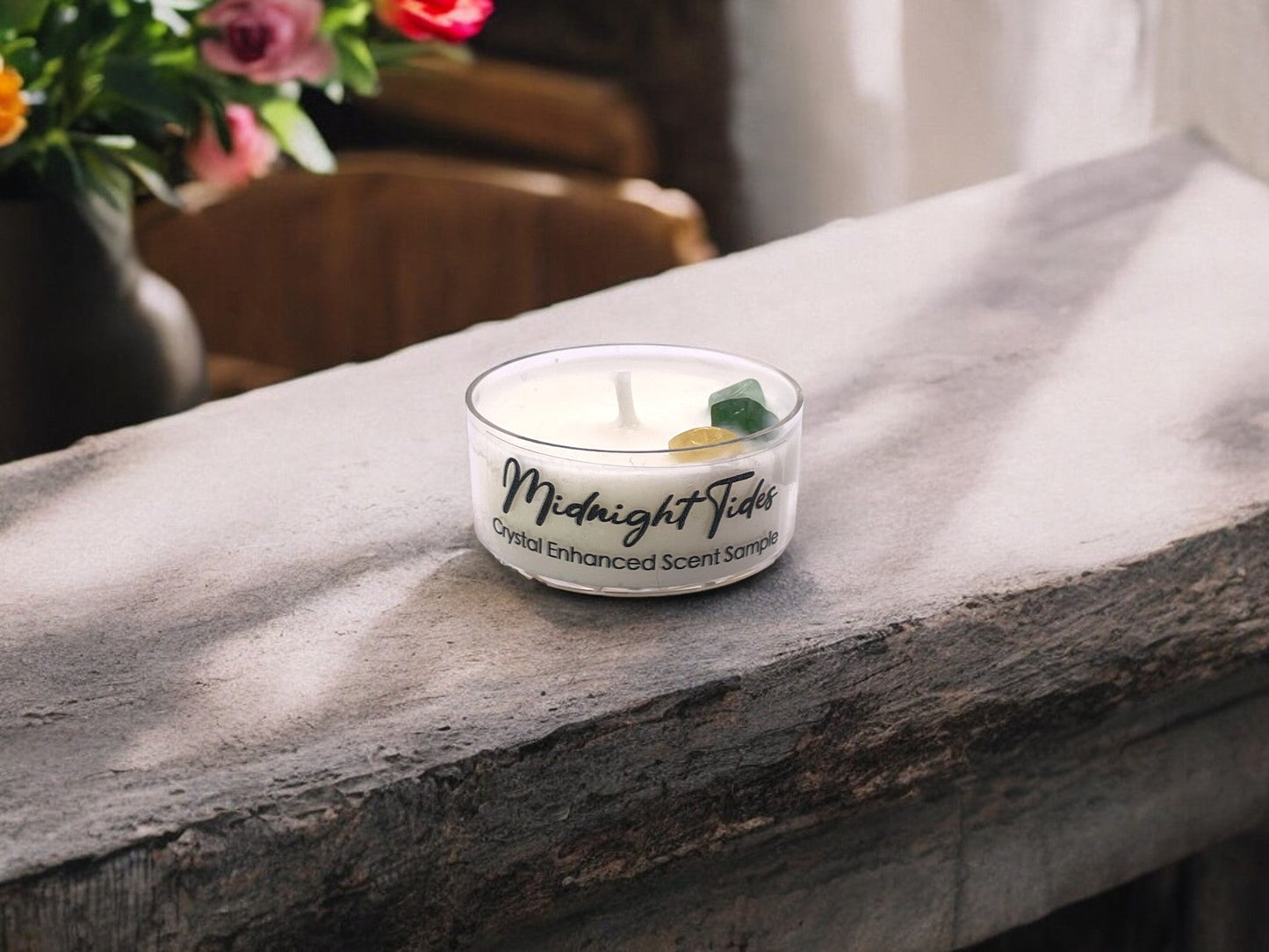 Midnight Tides, Premium Coconut-Soy Wax Tea Light Crystal Candle, 1oz - Tampa Home & Garden Store