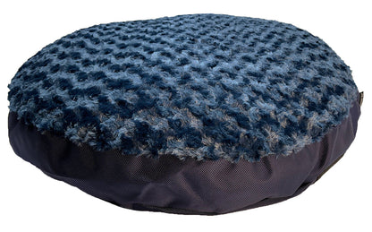 Dog Bed Round Furvana™ by American Dog; blue plush top, navy base on Tampa Home & Garden Store