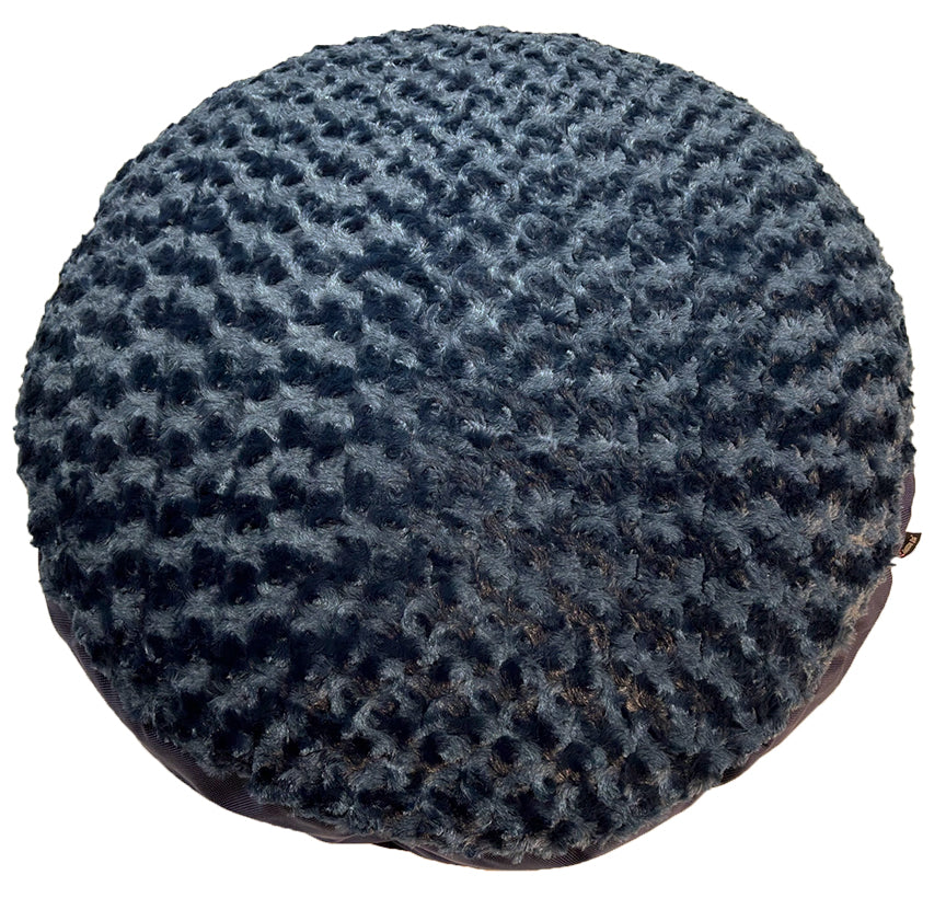 Dog bed round Furvana™ by American Dog, plush textured faux fur cover, dark blue-gray on Tampa Home & Garden Store