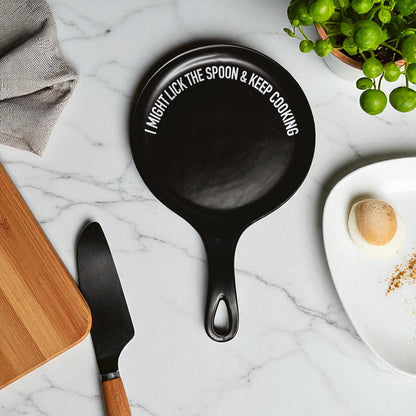 Lick the Spoon & Cook spoon rest by Gia Roma, black round kitchen accessory on Tampa Home & Garden Store