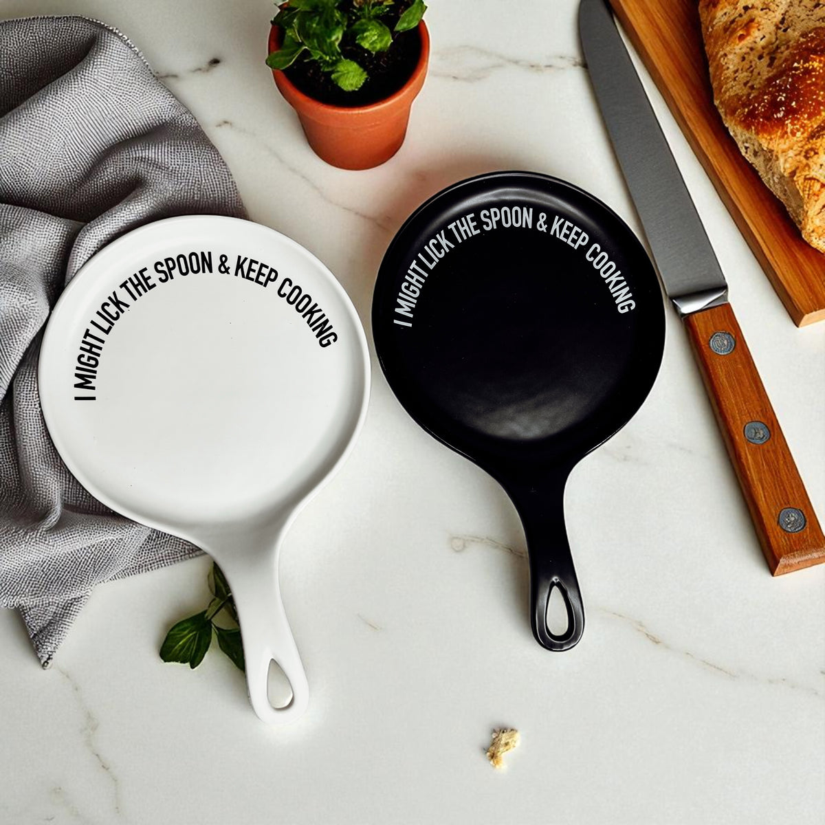 Lick the Spoon & Cook spoon rests by Gia Roma, white and black set of 2 on Tampa Home & Garden Store