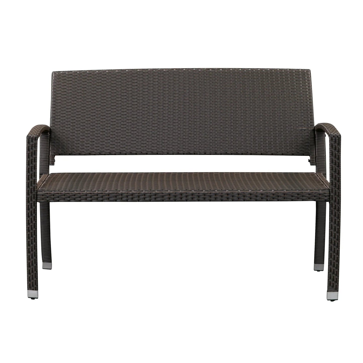 Miles Wicker Bench outdoor bench brown woven resin wicker with dark metal frame by Fire Sense/Balkene Home on Tampa Home & Garden Store