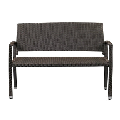 Miles Wicker Bench outdoor bench brown woven resin wicker with dark metal frame by Fire Sense/Balkene Home on Tampa Home & Garden Store