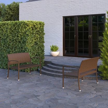 Miles Wicker Bench, brown outdoor wicker seating, 2-pack by Fire Sense/Balkene Home on Tampa Home & Garden Store