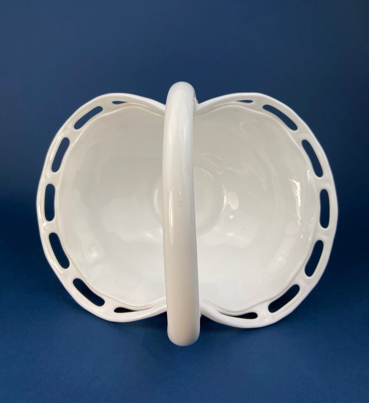Milk Glass Basket. Large, Pinched Basket with Waffle Pattern, Embossed Circles, and Lacey Edge. Fruit Basket. Table Centerpiece. - Tampa Home & Garden Store