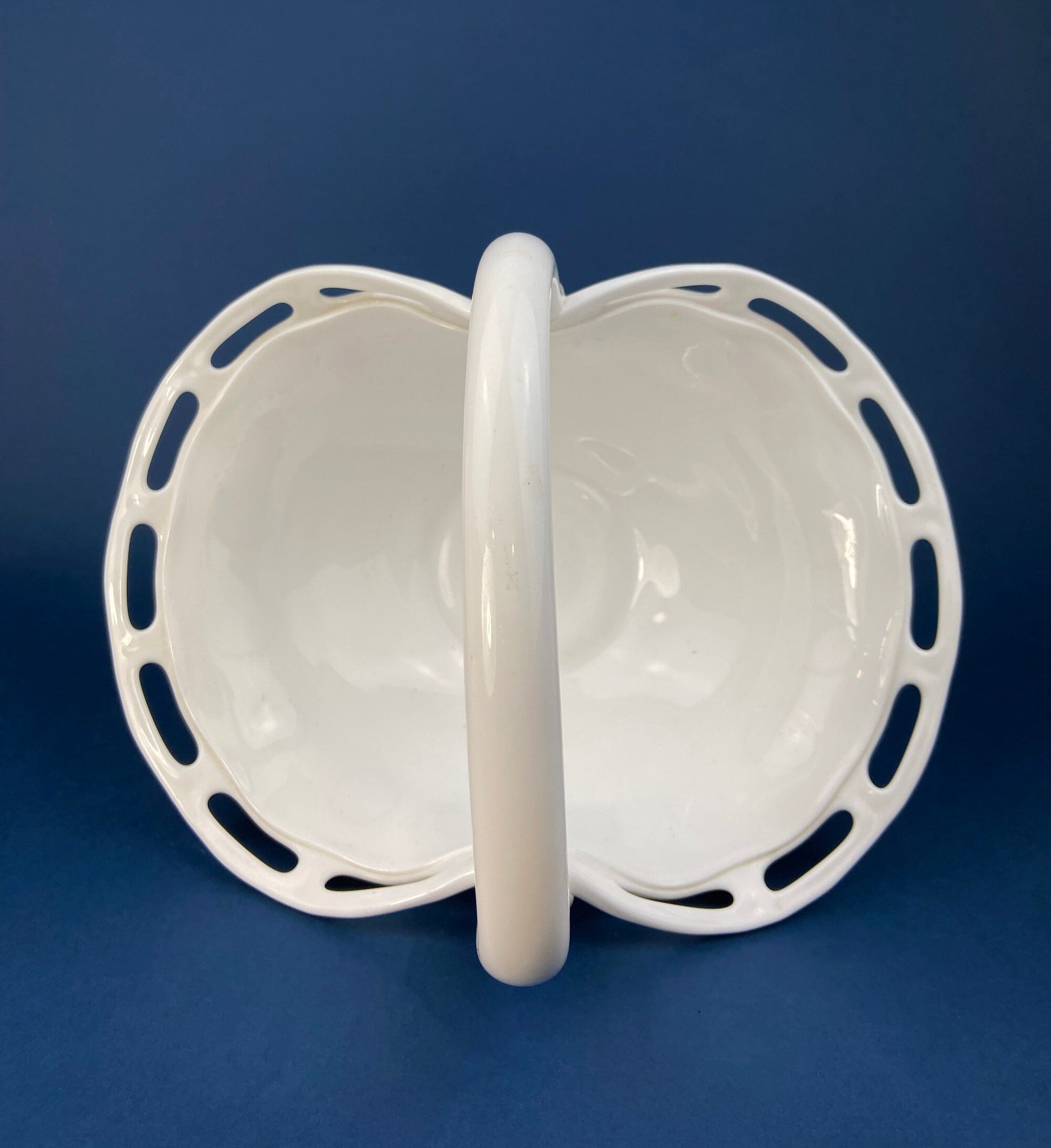 Milk Glass Basket. Large, Pinched Basket with Waffle Pattern, Embossed Circles, and Lacey Edge. Fruit Basket. Table Centerpiece. - Tampa Home & Garden Store
