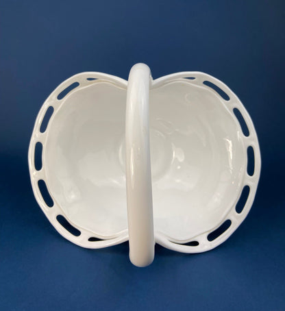 Milk Glass Basket. Large, Pinched Basket with Waffle Pattern, Embossed Circles, and Lacey Edge. Fruit Basket. Table Centerpiece. - Tampa Home & Garden Store