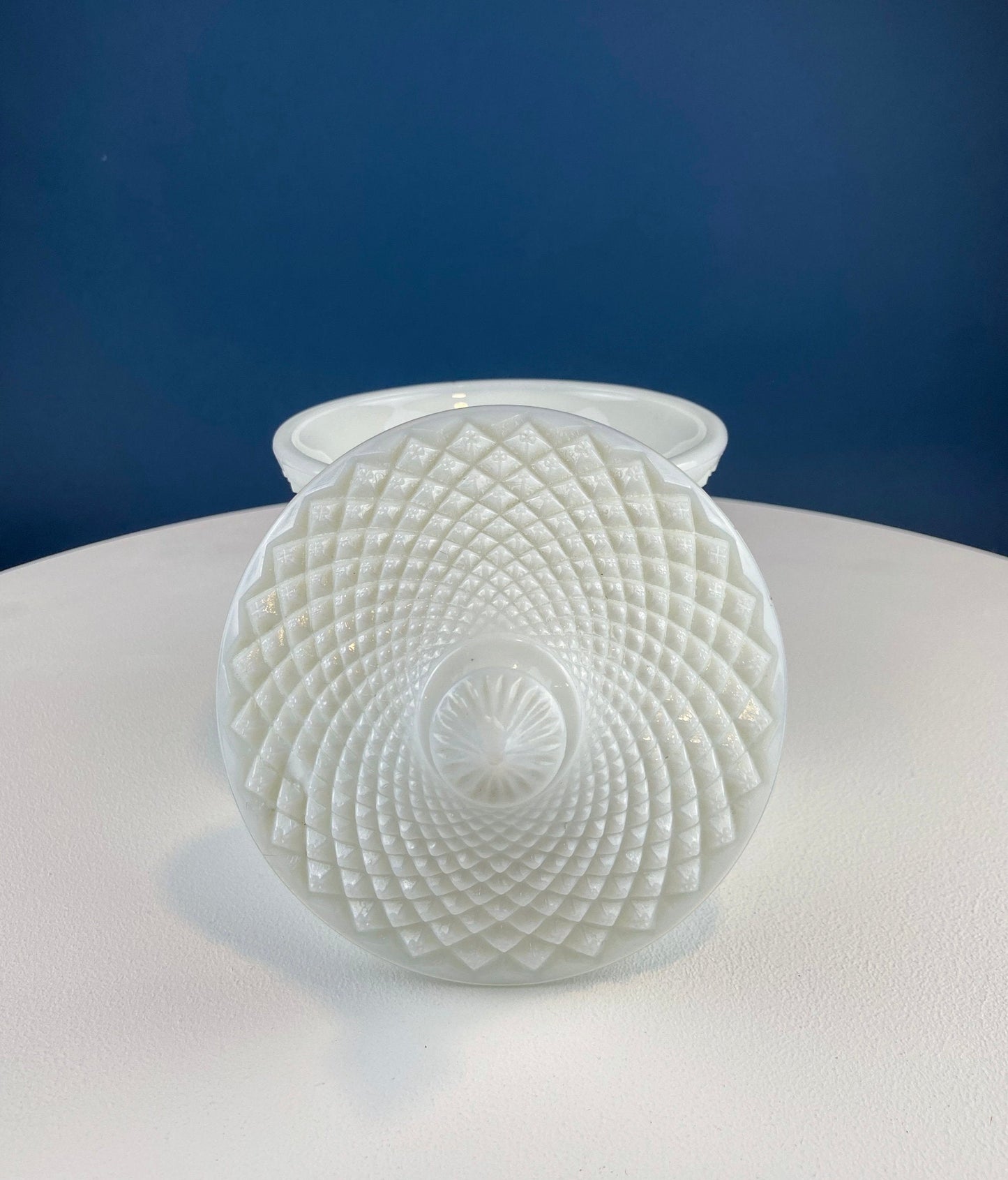 Milk Glass Bowl with Lid. Diamond Pattern, Cone Shaped Bowl with Cover. Trinket Compote for Dresser Top, Bathroom Accesories, Candy Dish. - Tampa Home & Garden Store