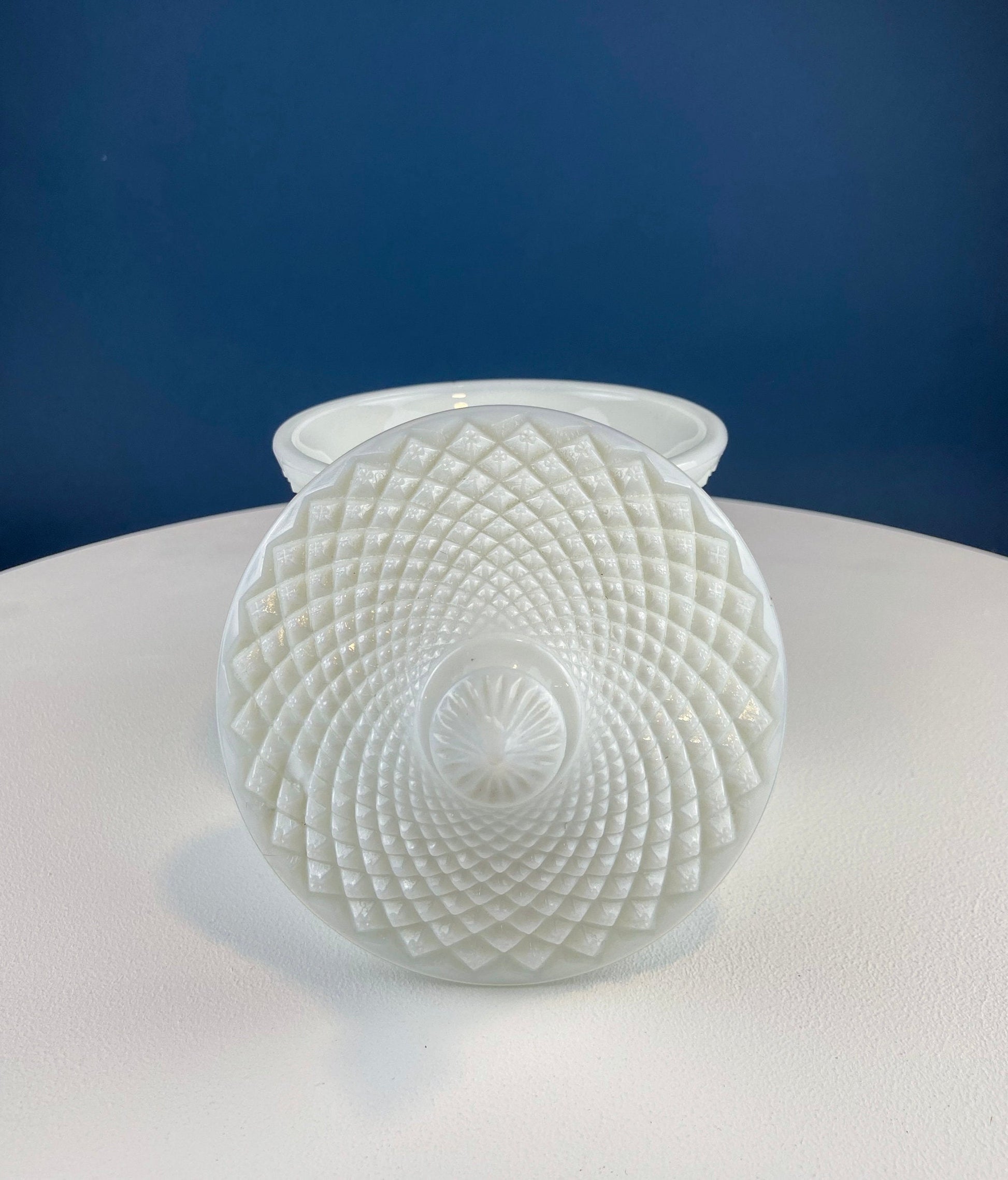 Milk Glass Bowl with Lid. Diamond Pattern, Cone Shaped Bowl with Cover. Trinket Compote for Dresser Top, Bathroom Accesories, Candy Dish. - Tampa Home & Garden Store