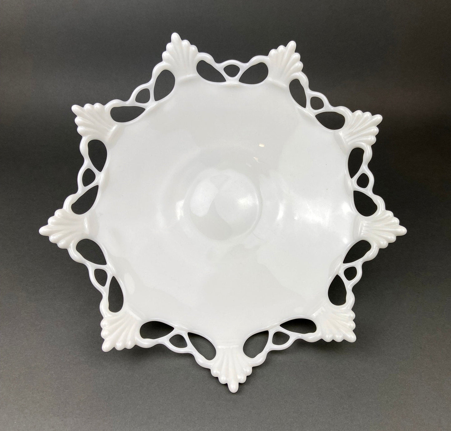 Milk Glass Bowl with Open Lace Edge.  Large Footed Fruit or Candy Bowl.  Westmoreland Collectible Display or Wedding Reception. - Tampa Home & Garden Store