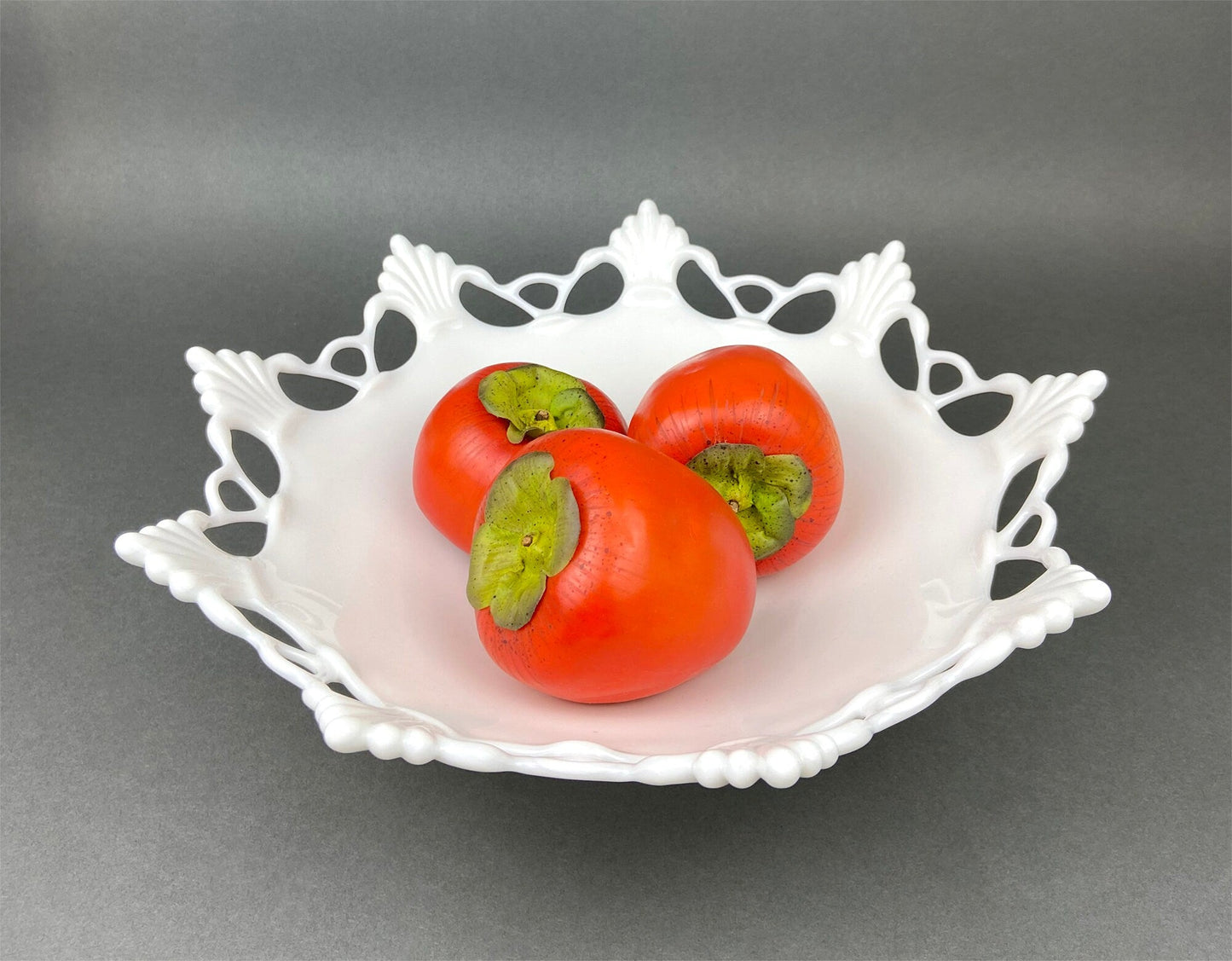 Milk Glass Bowl with Open Lace Edge.  Large Footed Fruit or Candy Bowl.  Westmoreland Collectible Display or Wedding Reception. - Tampa Home & Garden Store
