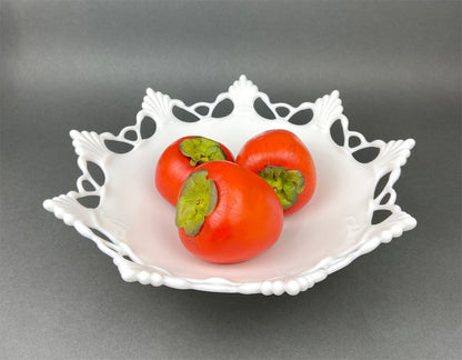 Milk Glass Bowl with Open Lace Edge.  Large Footed Fruit or Candy Bowl.  Westmoreland Collectible Display or Wedding Reception. - Tampa Home & Garden Store