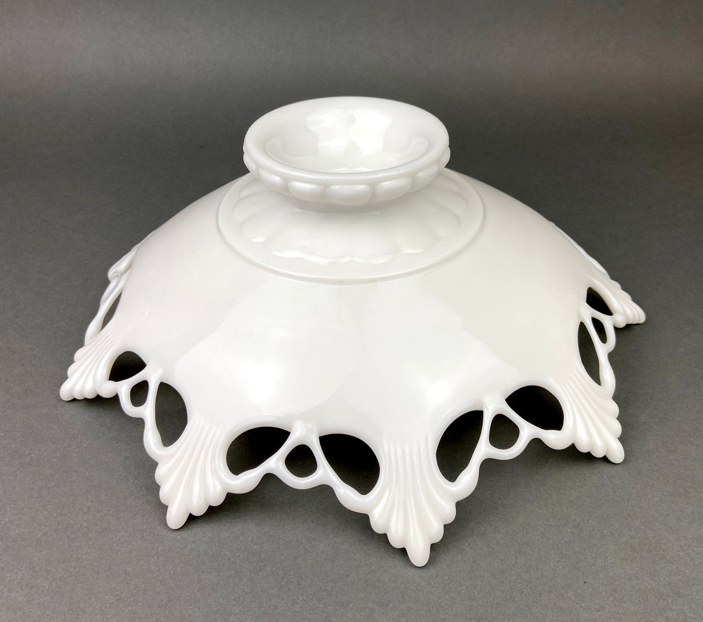 Milk Glass Bowl with Open Lace Edge.  Large Footed Fruit or Candy Bowl.  Westmoreland Collectible Display or Wedding Reception. - Tampa Home & Garden Store