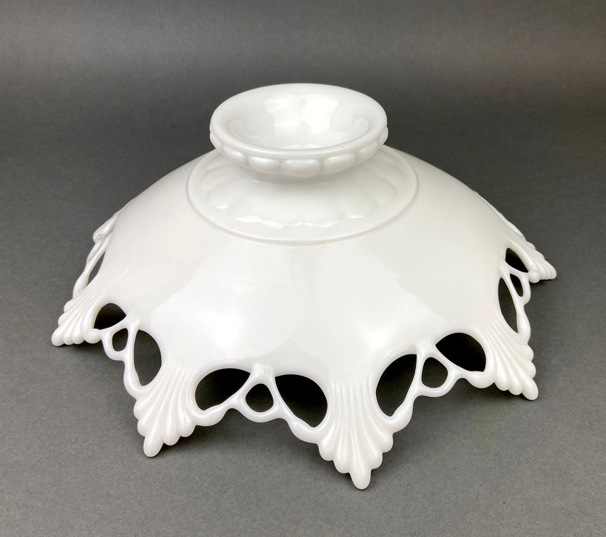 Milk Glass Bowl with Open Lace Edge.  Large Footed Fruit or Candy Bowl.  Westmoreland Collectible Display or Wedding Reception. - Tampa Home & Garden Store
