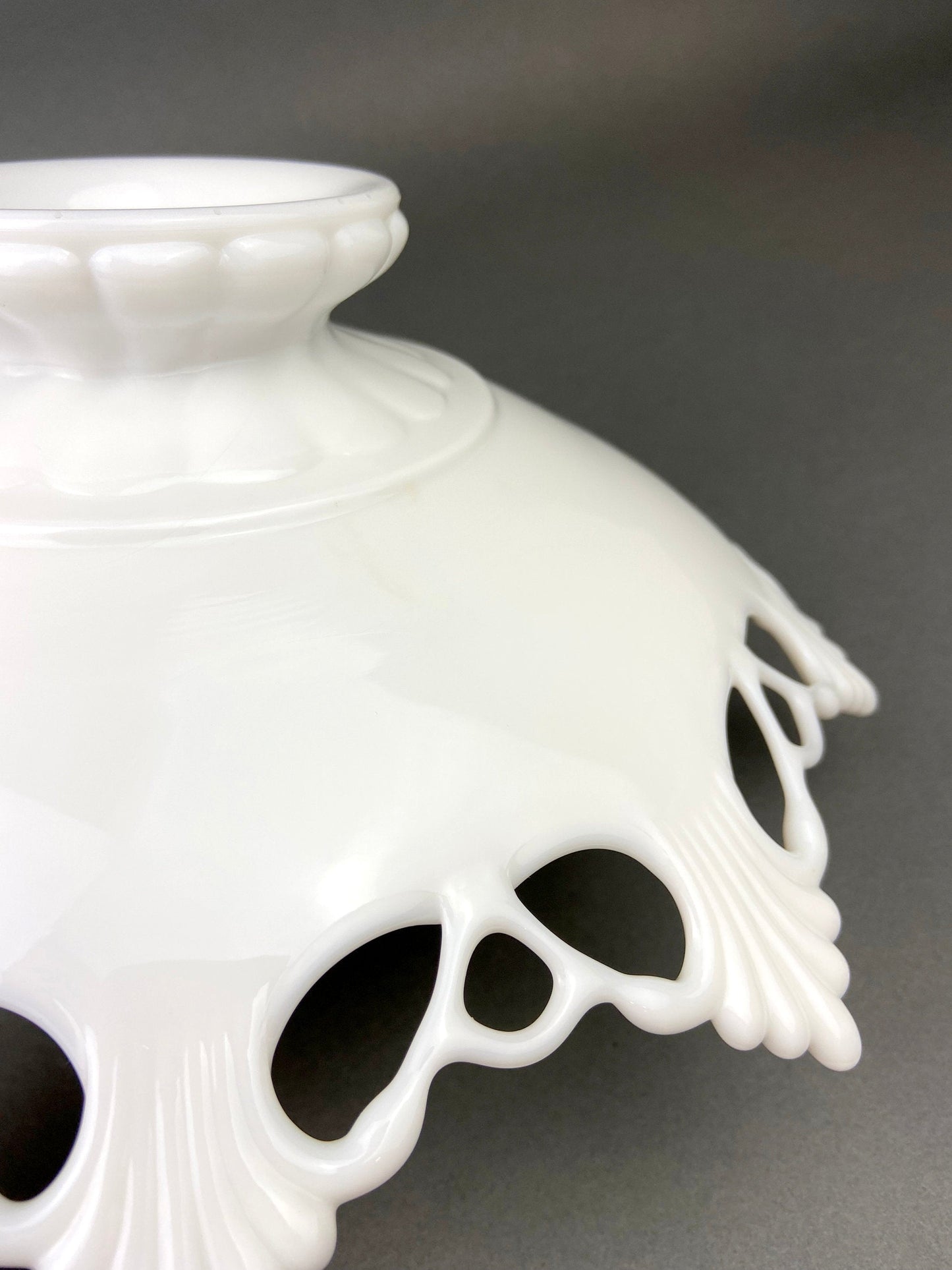 Milk Glass Bowl with Open Lace Edge.  Large Footed Fruit or Candy Bowl.  Westmoreland Collectible Display or Wedding Reception. - Tampa Home & Garden Store
