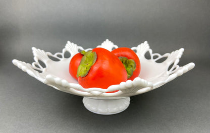 Milk Glass Bowl with Open Lace Edge.  Large Footed Fruit or Candy Bowl.  Westmoreland Collectible Display or Wedding Reception. - Tampa Home & Garden Store