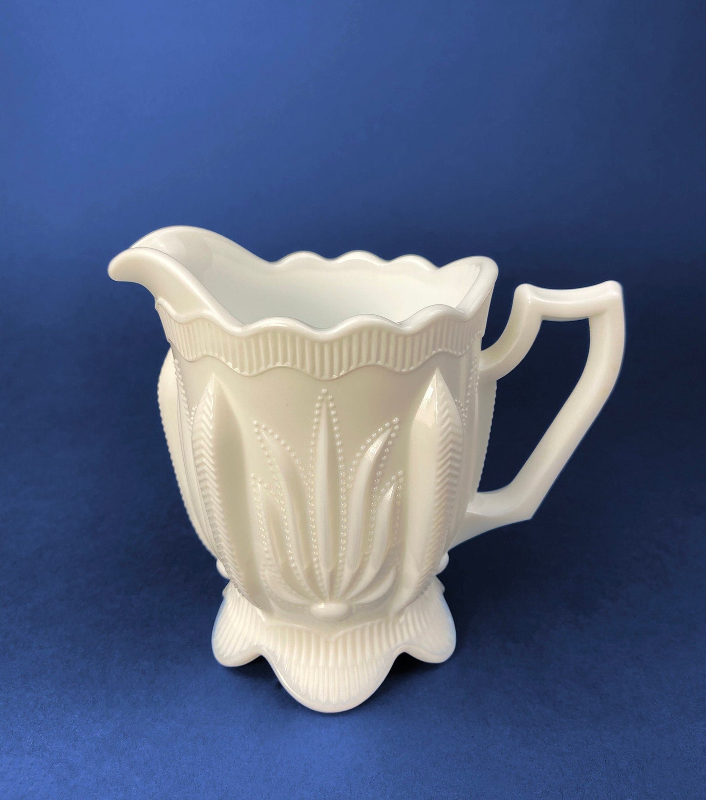 Milk Glass Creamer or Sauce Dish. 3-Dimensional Leaf Motif. Quilt Pattern. Serving Dish. Scalloped Edge Creamer or Saucier. Fine Dining. - Tampa Home & Garden Store