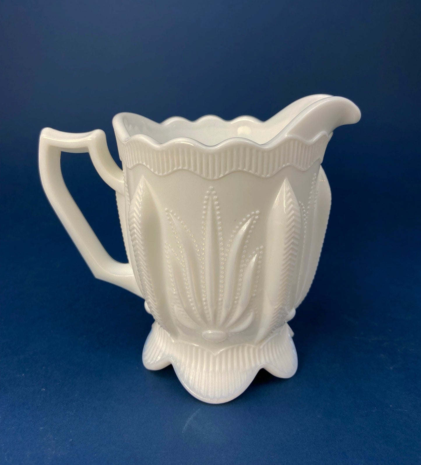 Milk Glass Creamer or Sauce Dish. 3-Dimensional Leaf Motif. Quilt Pattern. Serving Dish. Scalloped Edge Creamer or Saucier. Fine Dining. - Tampa Home & Garden Store
