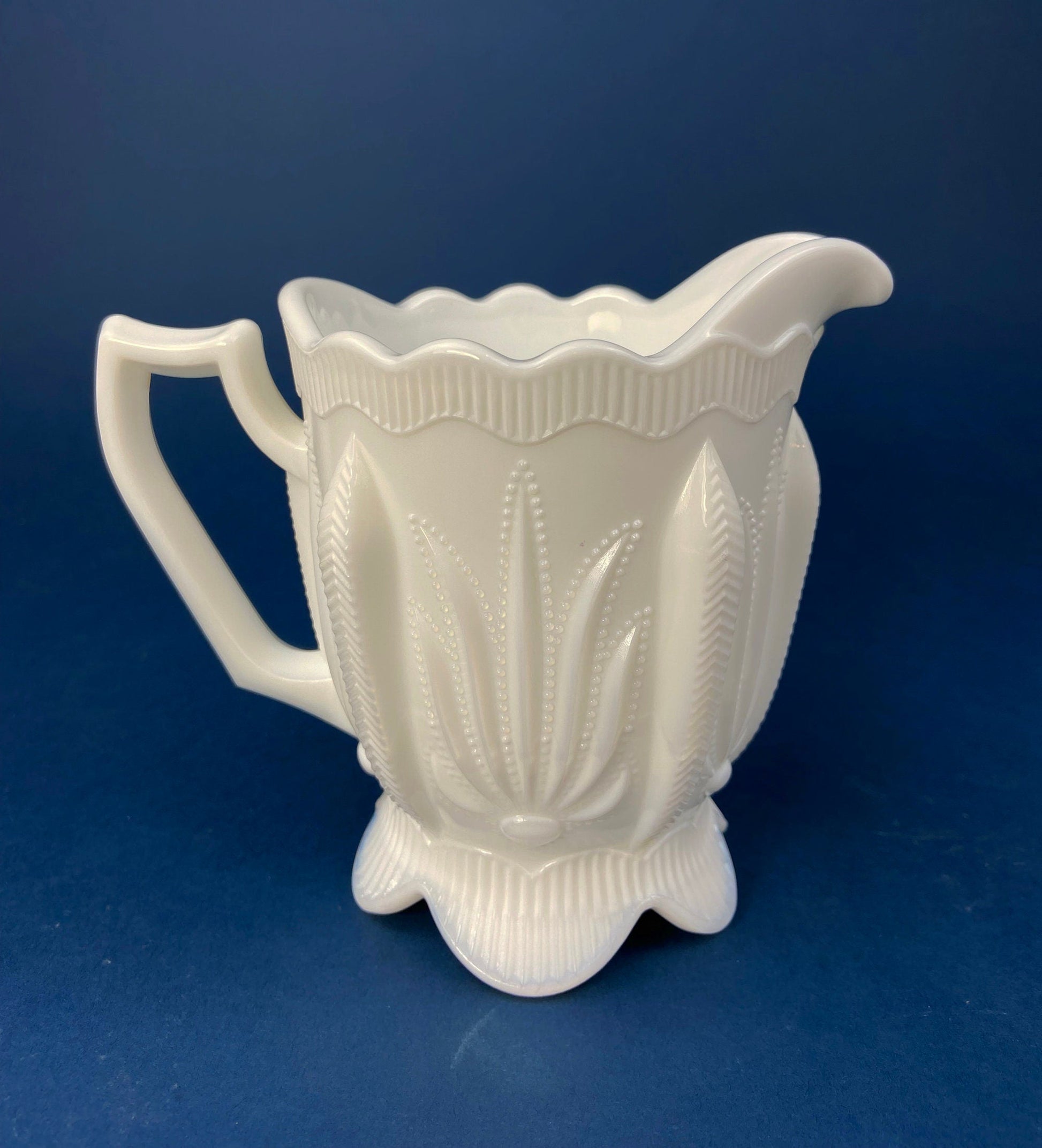 Milk Glass Creamer or Sauce Dish. 3-Dimensional Leaf Motif. Quilt Pattern. Serving Dish. Scalloped Edge Creamer or Saucier. Fine Dining. - Tampa Home & Garden Store