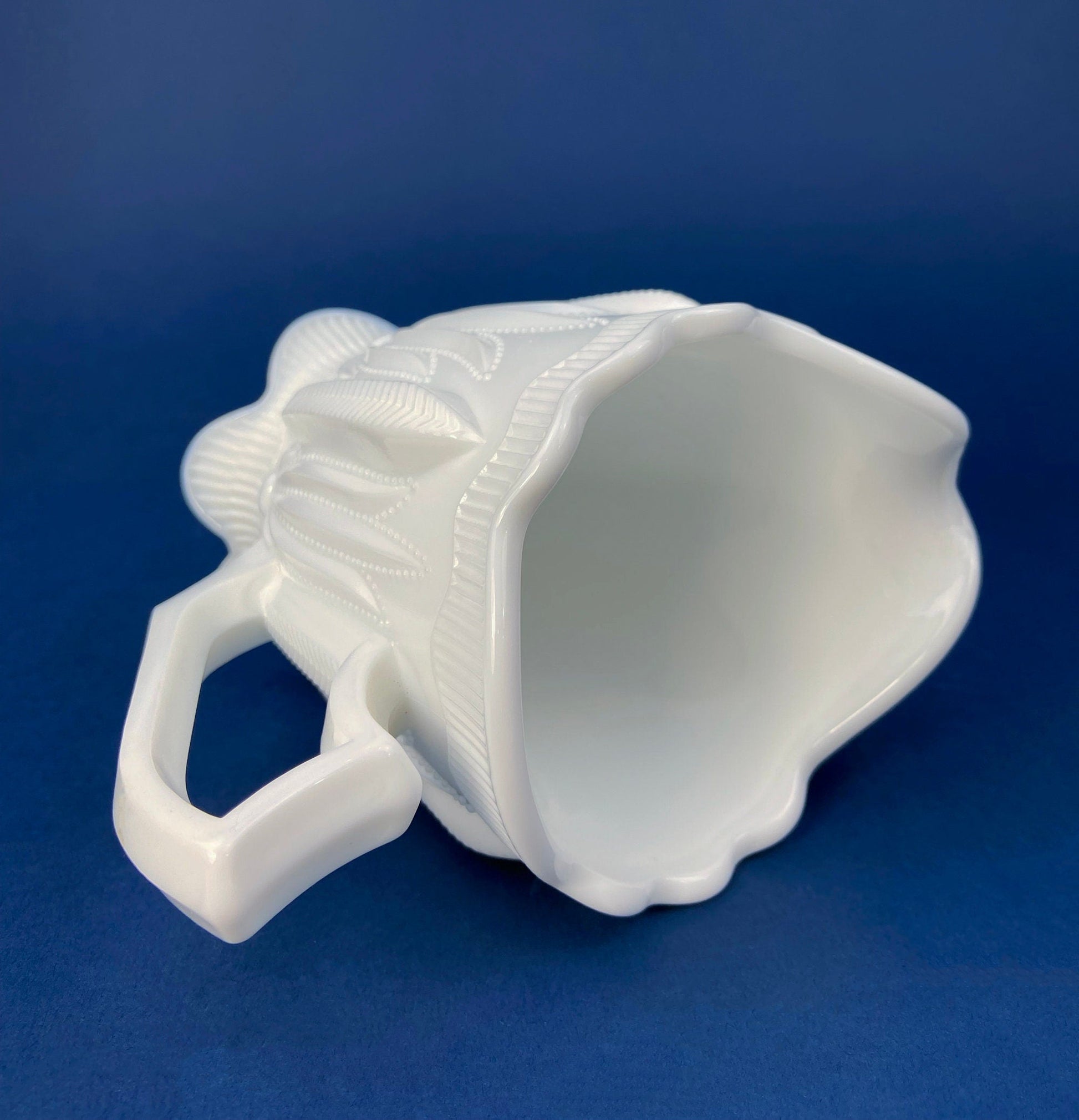 Milk Glass Creamer or Sauce Dish. 3-Dimensional Leaf Motif. Quilt Pattern. Serving Dish. Scalloped Edge Creamer or Saucier. Fine Dining. - Tampa Home & Garden Store