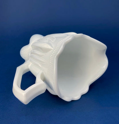 Milk Glass Creamer or Sauce Dish. 3-Dimensional Leaf Motif. Quilt Pattern. Serving Dish. Scalloped Edge Creamer or Saucier. Fine Dining. - Tampa Home & Garden Store
