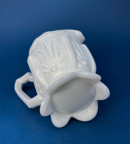 Milk Glass Creamer or Sauce Dish. 3-Dimensional Leaf Motif. Quilt Pattern. Serving Dish. Scalloped Edge Creamer or Saucier. Fine Dining. - Tampa Home & Garden Store