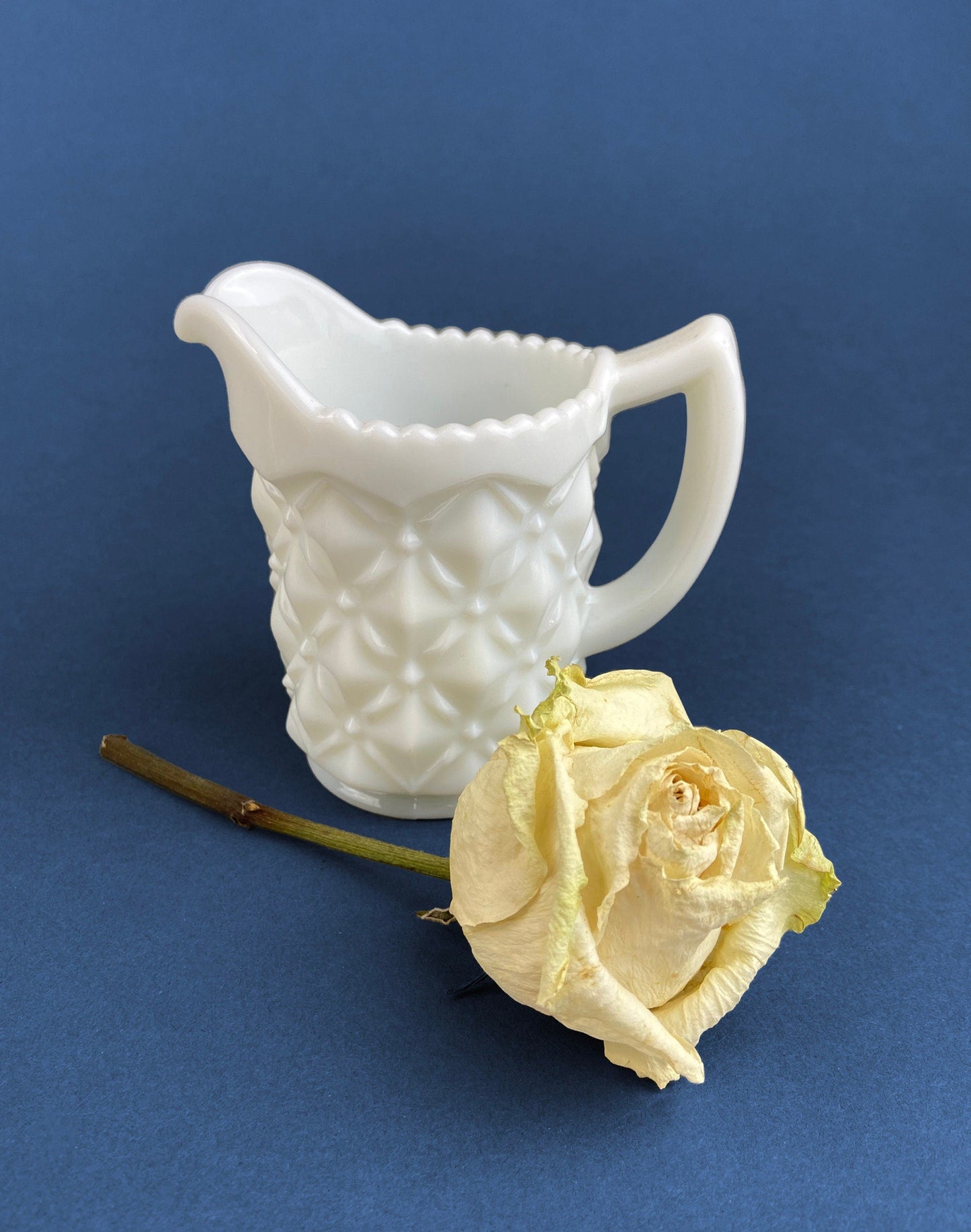 Milk Glass Creamer or Sauce Dish. 3-Dimensional Leaf Motif. Quilt Pattern. Serving Dish. Scalloped Edge Creamer or Saucier. Fine Dining. - Tampa Home & Garden Store
