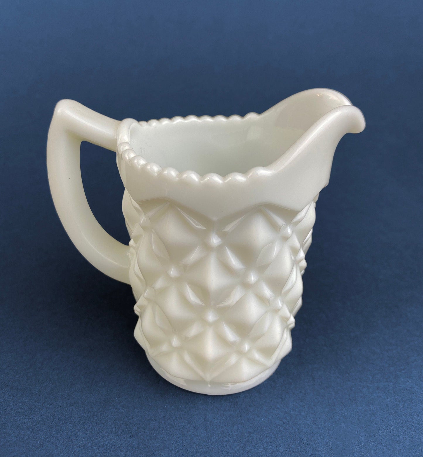 Milk Glass Creamer or Sauce Dish. 3-Dimensional Leaf Motif. Quilt Pattern. Serving Dish. Scalloped Edge Creamer or Saucier. Fine Dining. - Tampa Home & Garden Store