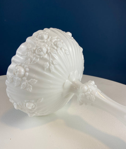 Milk Glass Floral Footed Bowl with Salloped Rim. White Compote with 3-D Roses. Serving Dish for Fruit or Nuts Bowl. Bedroom Console Decor. - Tampa Home & Garden Store