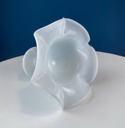 Milk Glass Footed Bowl Shaped like Hibiscus. White Glass Compote with Hobnail Pattern and Scalloped/Ruffled Rim. Serving Dish. Trinket Dish. - Tampa Home & Garden Store