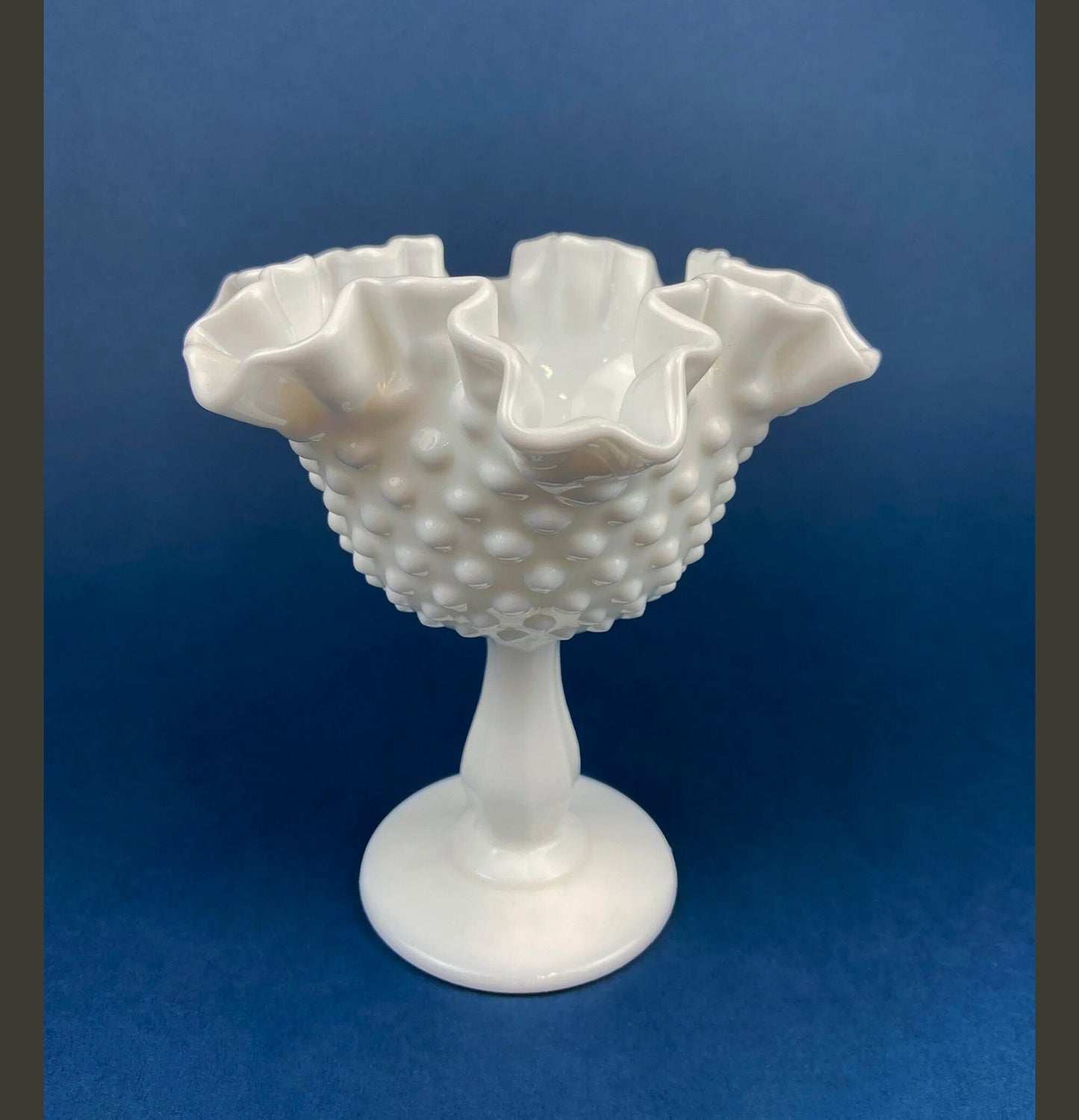 Milk Glass Footed Bowl Shaped like Hibiscus. White Glass Compote with Hobnail Pattern and Scalloped/Ruffled Rim. Serving Dish. Trinket Dish. - Tampa Home & Garden Store