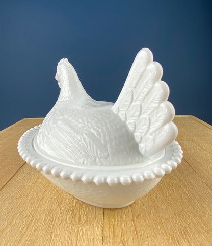 Milk Glass Hen Bowl with Lid. Chicken Sitting on Nest. Kitchen Accessory or Collectible Item. Milk Glass Collector. Modern Farmhouse. - Tampa Home & Garden Store