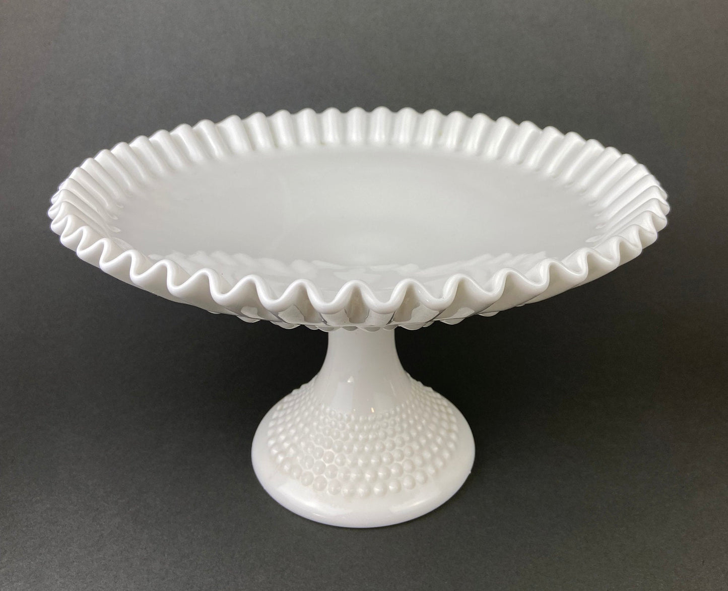 Milk Glass Hobnail Footed Bowl. Large Serving Dish with Ruffled Edge. White Table Setting. Holiday Celebration. - Tampa Home & Garden Store
