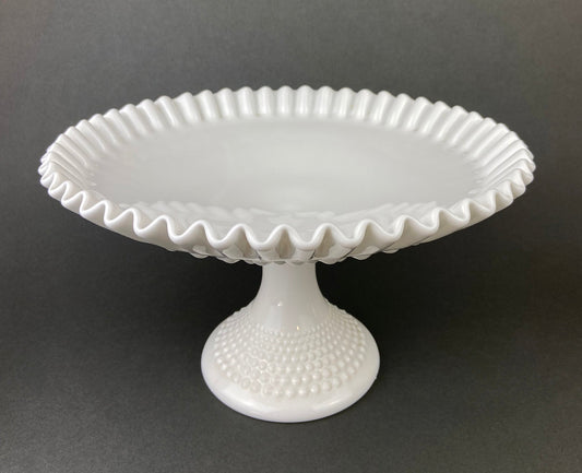 Milk Glass Hobnail Footed Bowl. Large Serving Dish with Ruffled Edge. White Table Setting. Holiday Celebration. - Tampa Home & Garden Store