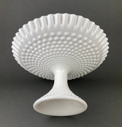 Milk Glass Hobnail Footed Bowl. Large Serving Dish with Ruffled Edge. White Table Setting. Holiday Celebration. - Tampa Home & Garden Store