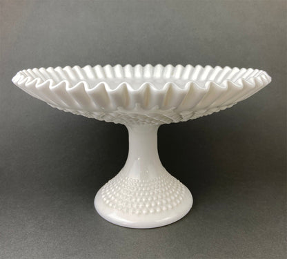 Milk Glass Hobnail Footed Bowl. Large Serving Dish with Ruffled Edge. White Table Setting. Holiday Celebration. - Tampa Home & Garden Store