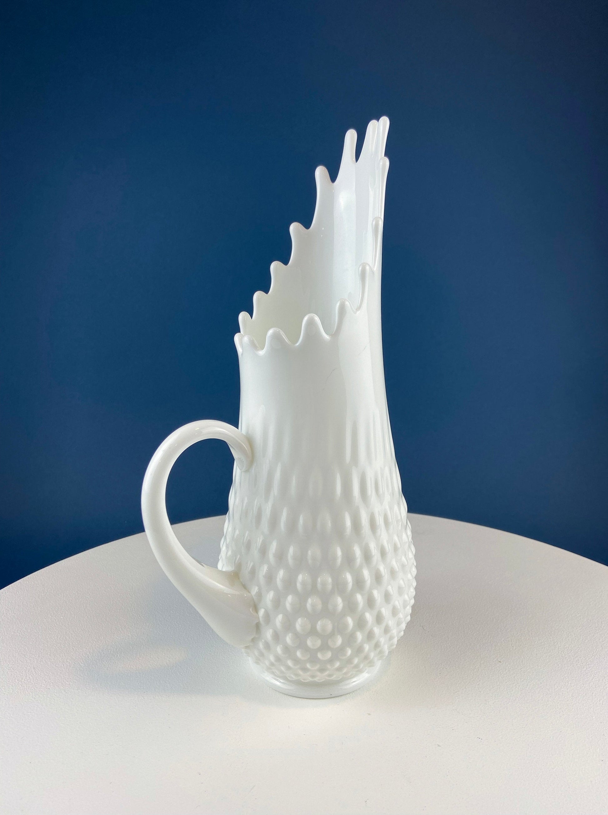 Milk Glass Hobnail Splash Vase. Fenton White Glass Flower Vase with Rims that Looks Like Splash. Collectible Vase. Wedding Gift. - Tampa Home & Garden Store