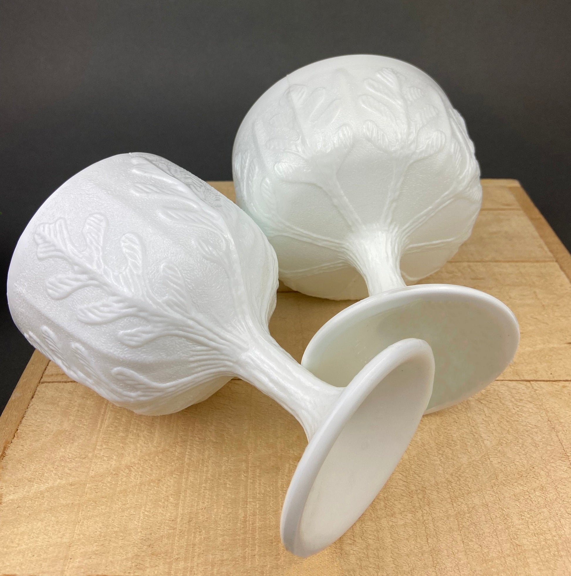 Milk Glass Oak Leaf Design Bowls. Set of Three Differently Shaped Vases. White Herb Planters. - Tampa Home & Garden Store