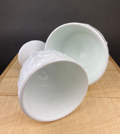 Milk Glass Oak Leaf Design Bowls. Set of Three Differently Shaped Vases. White Herb Planters. - Tampa Home & Garden Store