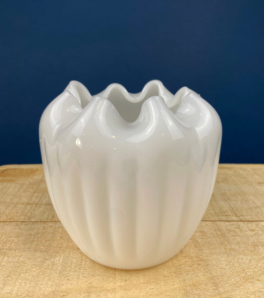 Milk Glass Planter or Vase. Vintage White Flower Pot with Ribbed Pattern and Pinched Rim. Window Sill Herbal Garden. - Tampa Home & Garden Store