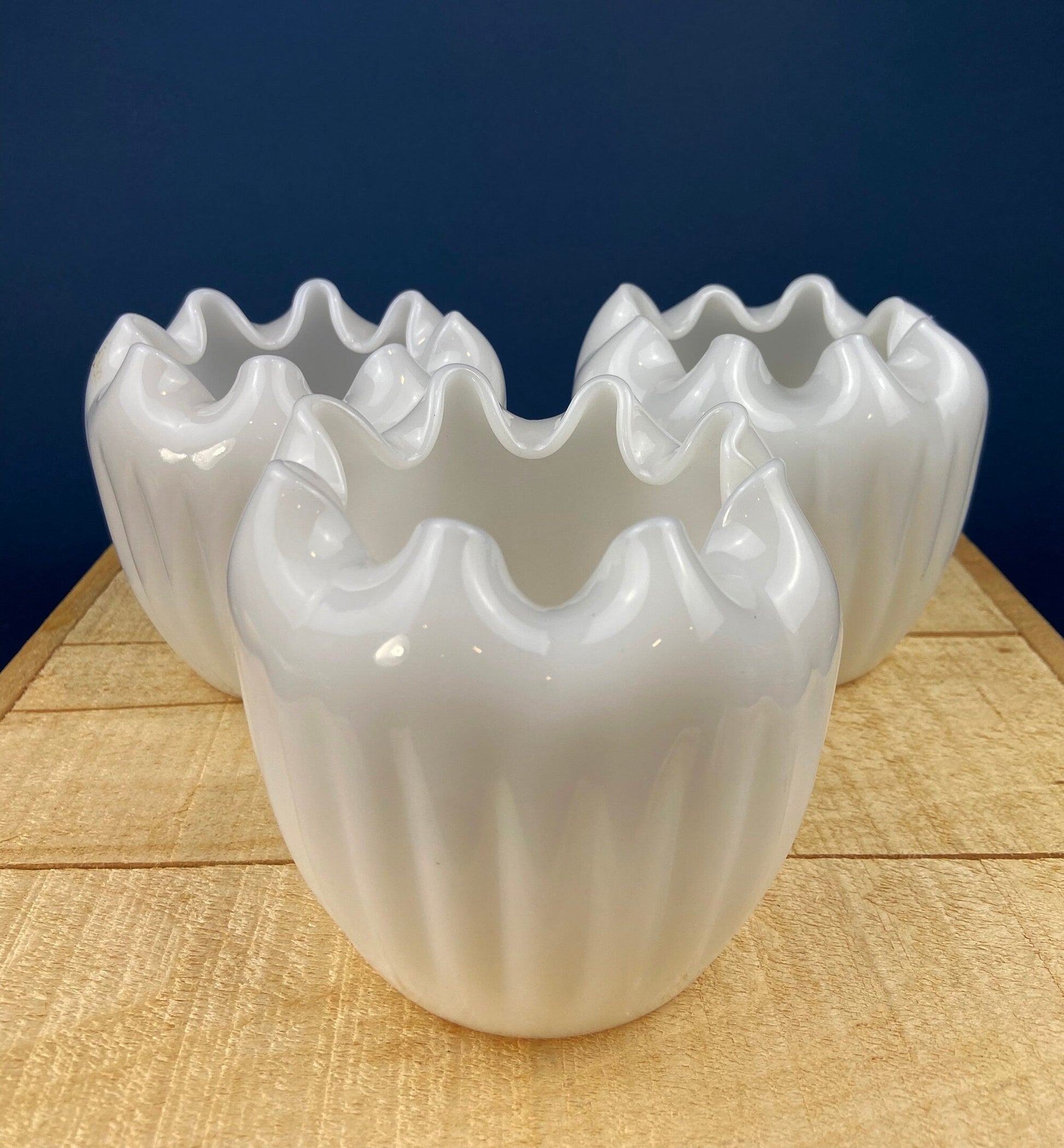 Milk Glass Planter or Vase. Vintage White Flower Pot with Ribbed Pattern and Pinched Rim. Window Sill Herbal Garden. - Tampa Home & Garden Store