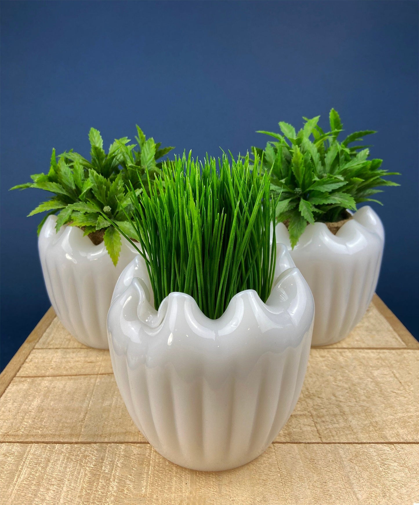 Milk Glass Planter or Vase. Vintage White Flower Pot with Ribbed Pattern and Pinched Rim. Window Sill Herbal Garden. - Tampa Home & Garden Store